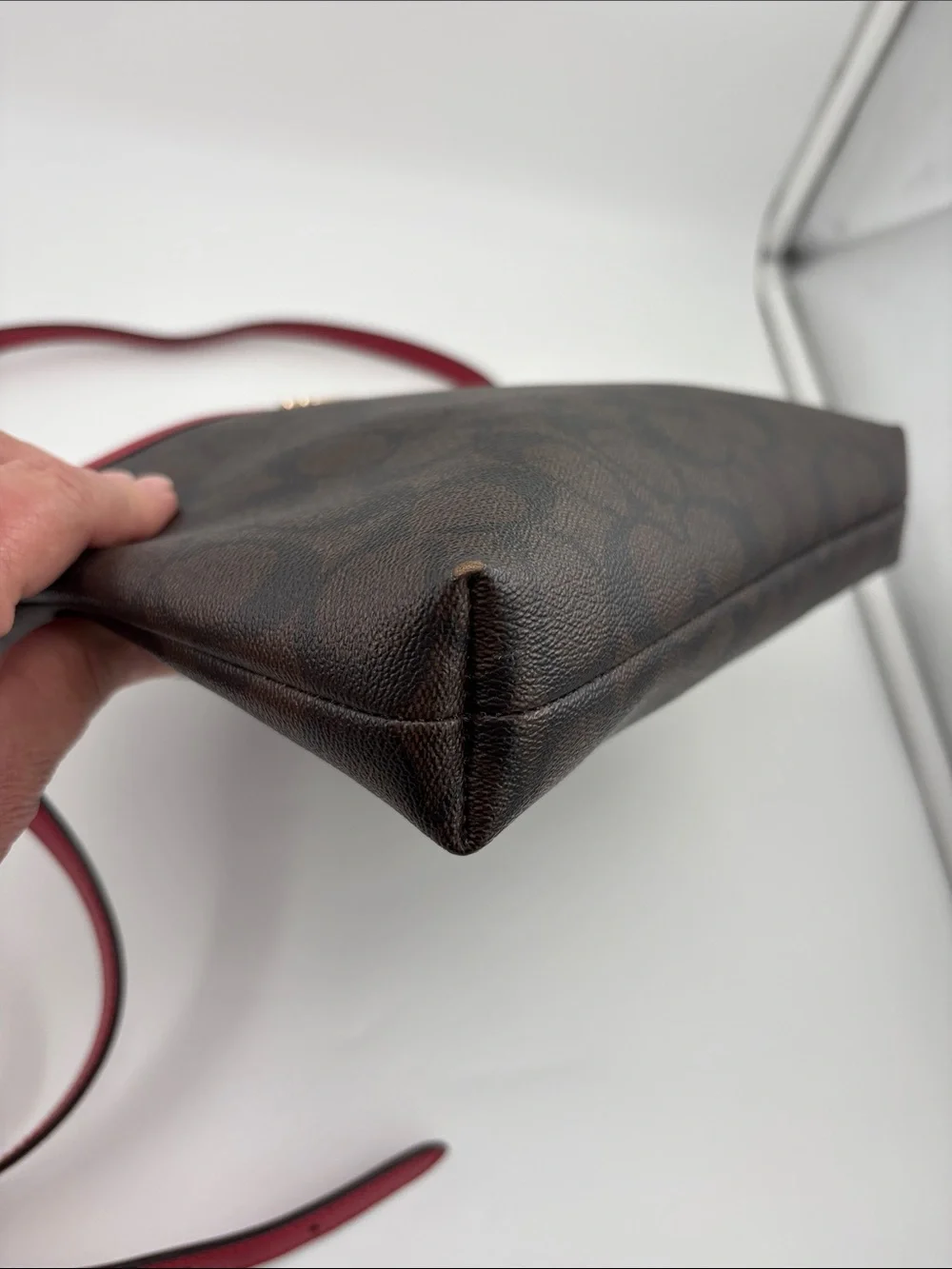 Coach Brown Signature Crossbody with Red Trim